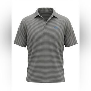 PETER MILLAR MENS POLO SHIRT SIZE L GRAY WITH BLUE STRIPES